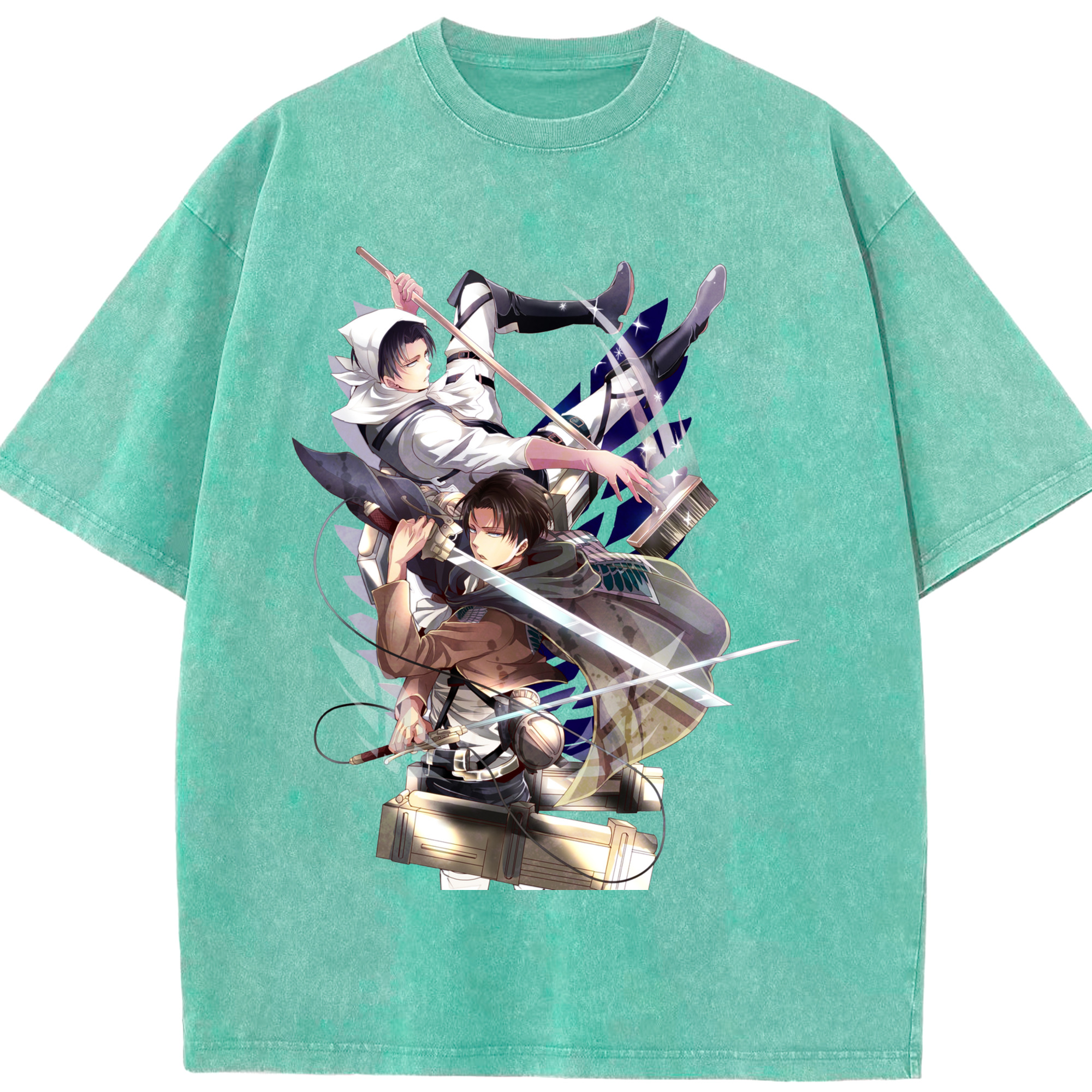 （画像用） 進撃の巨人 リヴァイ·アッカーマン Attack on Titan Levi Ackerman 綿100% ヴィンテージ風 半袖Tシャツ（フロントプリント）